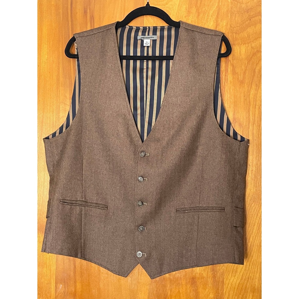 Johnston & Murphy Brown Herringbone Wool Vest NWOT XL Academia Business‎ Casual